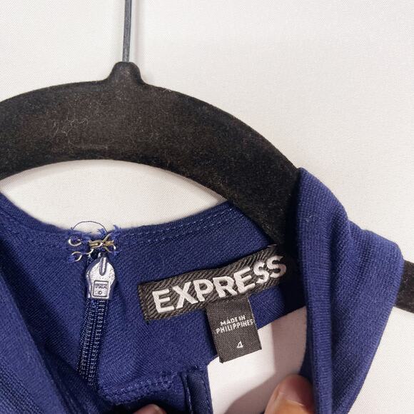 Express Size 4 Navy Blue Halter Neck Overlap Asymmetrical Bodycon Dress Cocktail - Picture 5 of 8